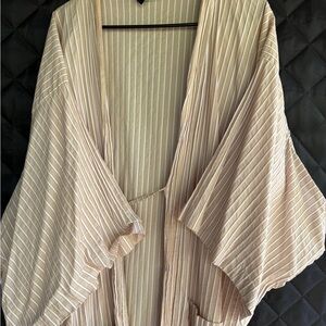 Else Linen Striped Beige and White Kimono Robe